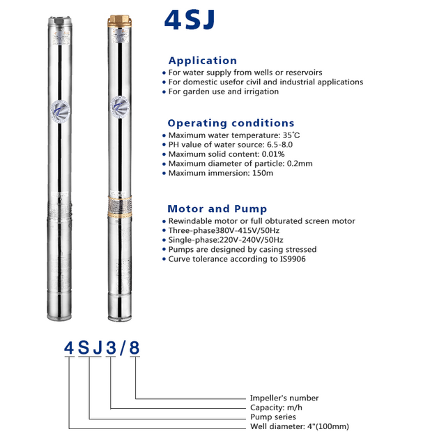 Innovation SS304 Rust prevention electric operation submersible pump 4SJ4 Well Pump